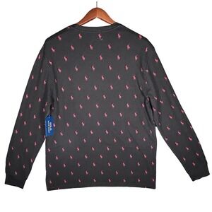 Polo Ralph Lauren Mens Black Red Pony All Over Print Waffle Sleep Shirt L PW25HR